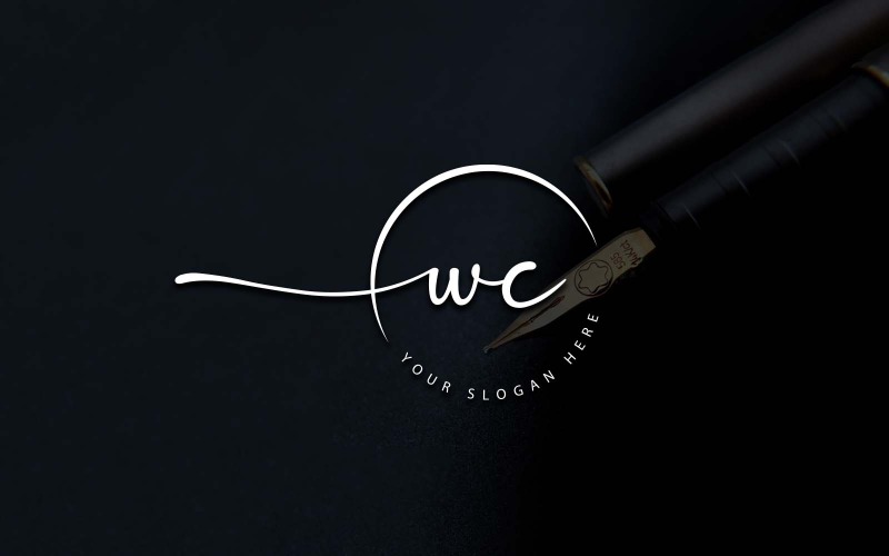 书法工作室风格 WC 字母标志设计