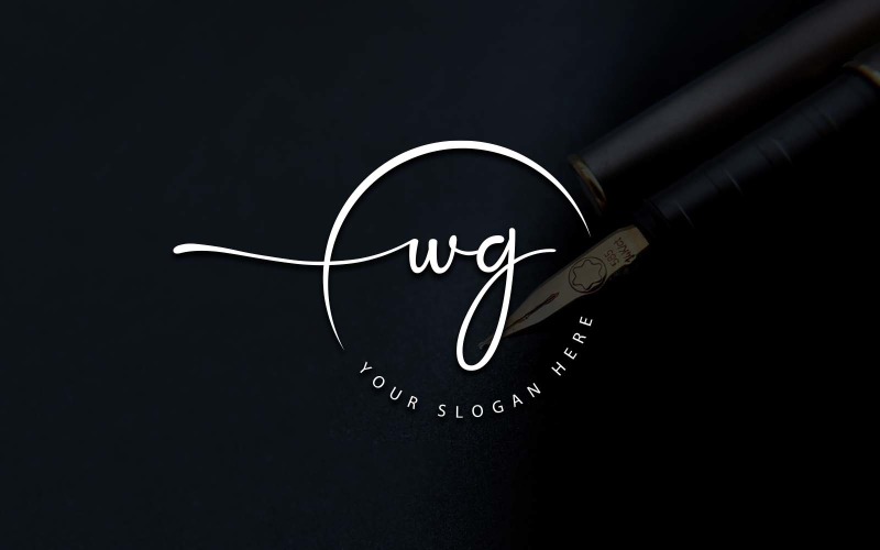 书法工作室风格 WG 字母标志设计