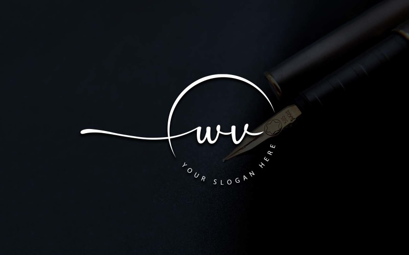书法工作室风格 WV 字母标志设计