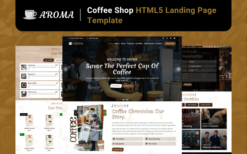Aroma - Coffee Shop HTML5 Landing Page Template