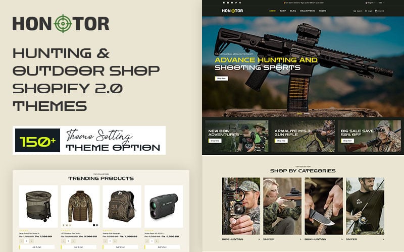 Hontor – lovecký a venkovní obchod se zbraněmi, víceúčelový Shopify 2.0 responzivní motiv
