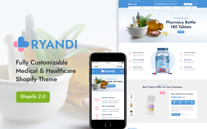 Ryandi – Медицинская и фармацевтическая тема Shopify 2.0