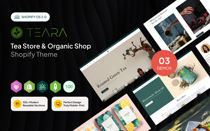 Teara — sklep z herbatą i sklep z produktami organicznymi Shopify Theme OS 2.0