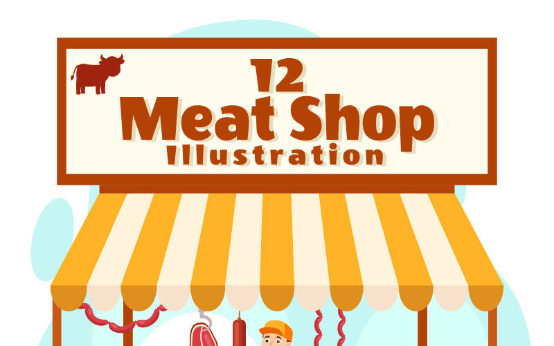 12 ilustração vetorial de loja de carnes