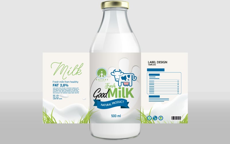 Modello di progettazione dell'imballaggio della bottiglia per il latte