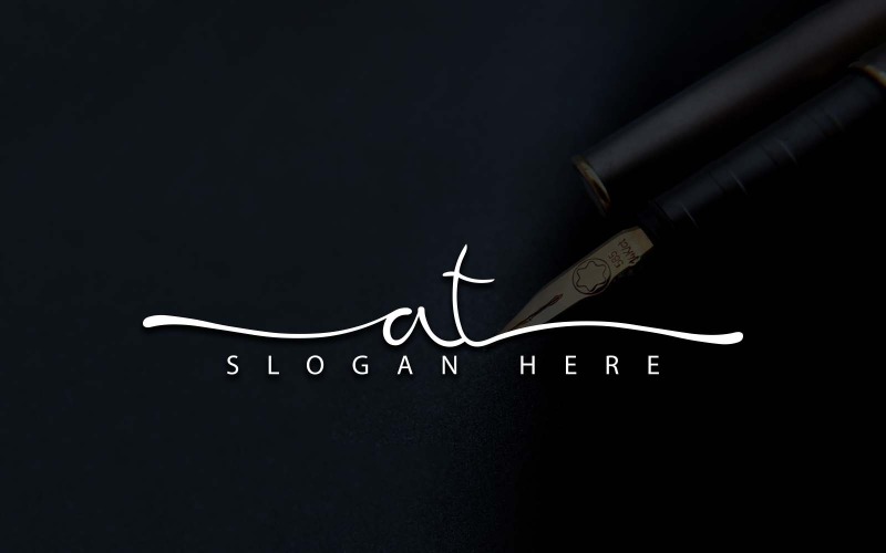 Calligraphy Studio Style AT Letter Logo Design - Identità del marchio