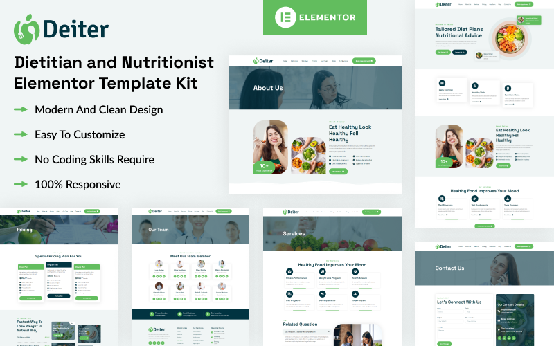 Deiter - Kit de modelo Elementor para nutricionista e nutricionista