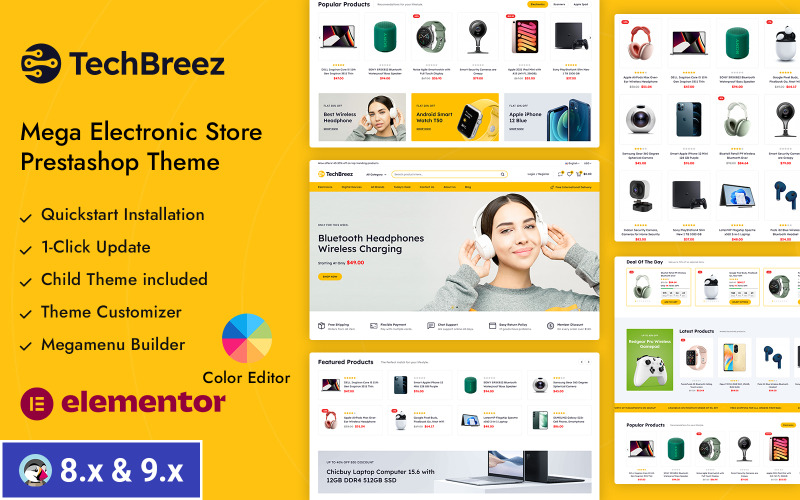 Techbreez - Mega Elektronik Mağazası Prestashop Duyarlı Teması