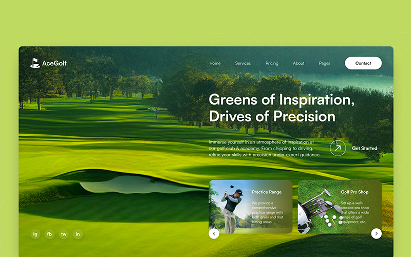 AceGolf - 高尔夫俱乐部和学院英雄部分 Figma 模板