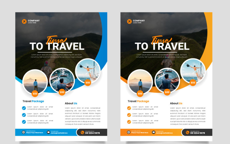 Vektör Seyahat el ilanı tasarım şablonu ve iletişim ile seyahat acentası el ilanı şablonu tasarımı
