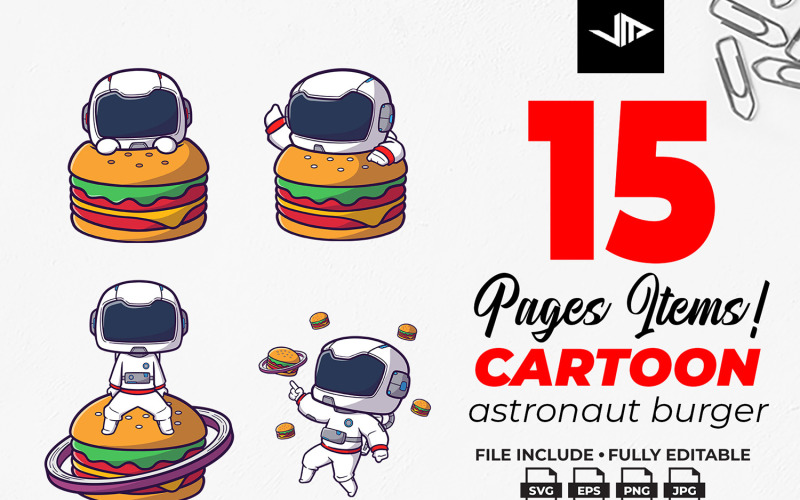 Pacote de arquivos vetoriais de hambúrguer de astronauta de desenho animado