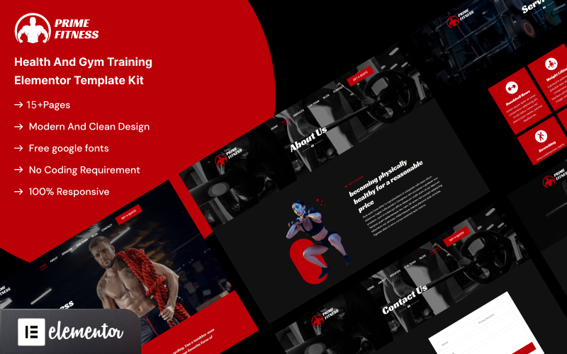 Prime Fitness: kit de plantillas de Elementor para entrenamiento de salud y gimnasio