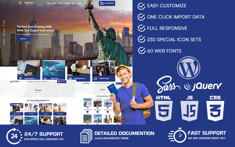VisaPass – motyw WordPress dotyczący doradztwa wizowego
