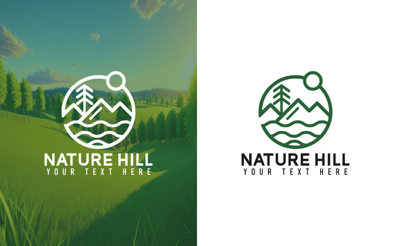 Disegno dell'illustrazione del simbolo vettoriale del logo della montagna, logo della natura, disegno del logo della linea artistica del paesaggio