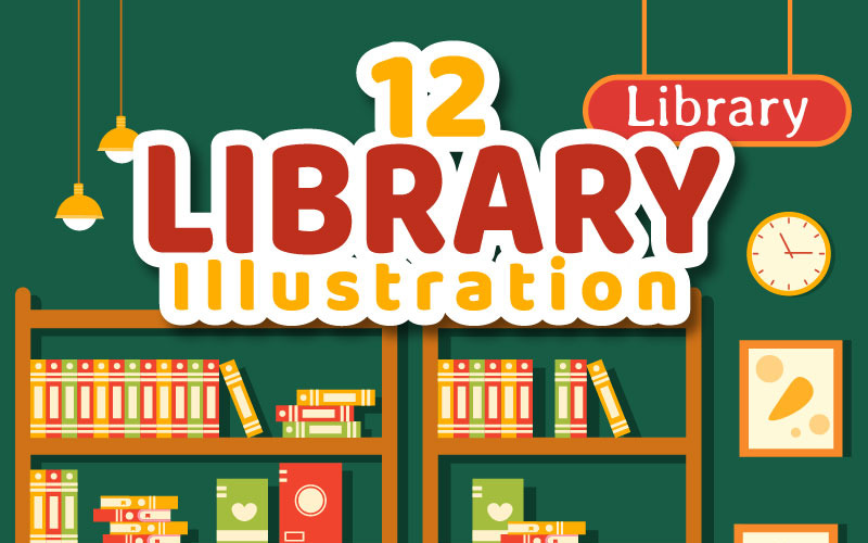 12 Illustrazione vettoriale della biblioteca