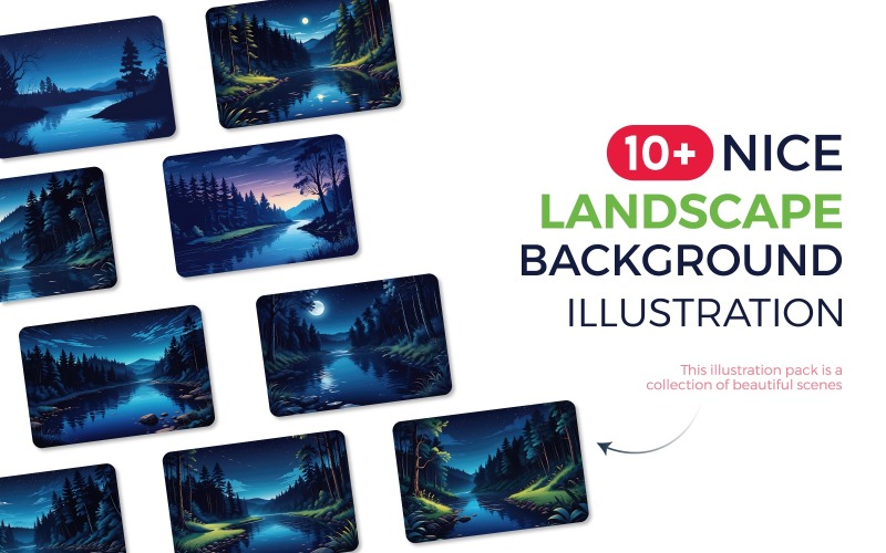 Vackra landskap bakgrund illustration set, natur illustration