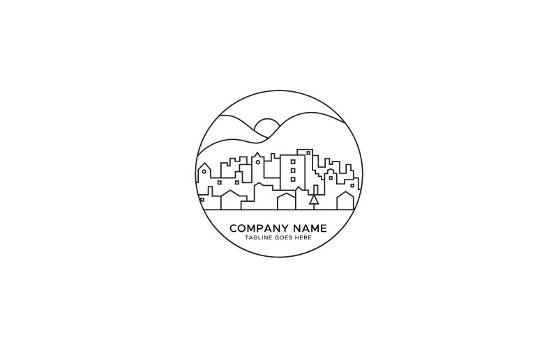 Modèle de conception de logo de cercle d'art de ligne de construction