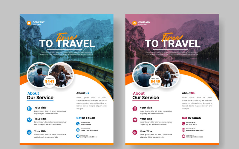 İletişim ve mekan ayrıntılarını içeren seyahat acentesi için seyahat ilanı tasarım şablonu