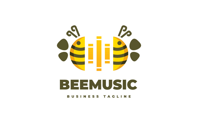 Modello di logo moderno per la musica delle api