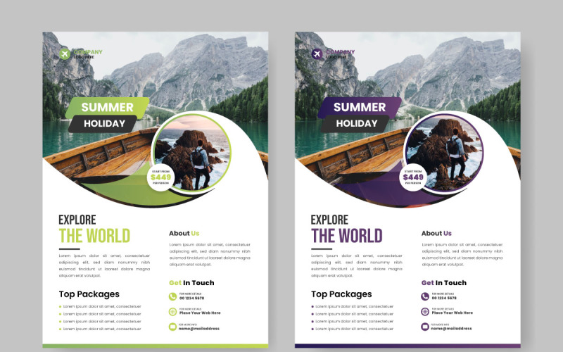 Reiseflyer-Designvorlage für Reisebüro mit Kontakt- und Veranstaltungsortdetails-Konzept