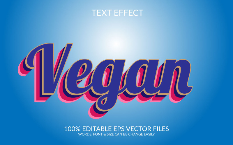 Diseño de plantilla de efecto de texto 3d vectorial totalmente editable vegano.