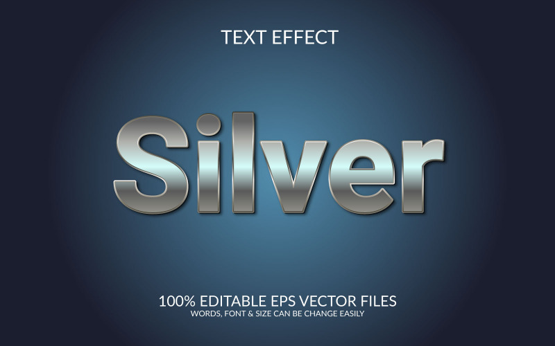 Gümüş tamamen düzenlenebilir vektör eps 3d metin efekti şablon tasarımı