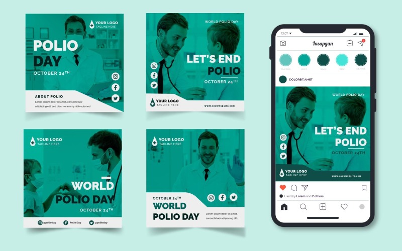 Kolekcja postów w mediach społecznościowych Światowego Dnia Polio