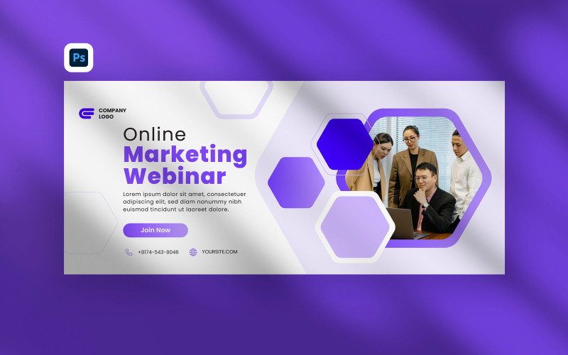 Modèle de bannière de couverture Facebook pour webinaire de marketing en ligne Vol 4