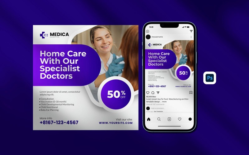 Design del modello di banner per post sui social media medici - Modelli medici