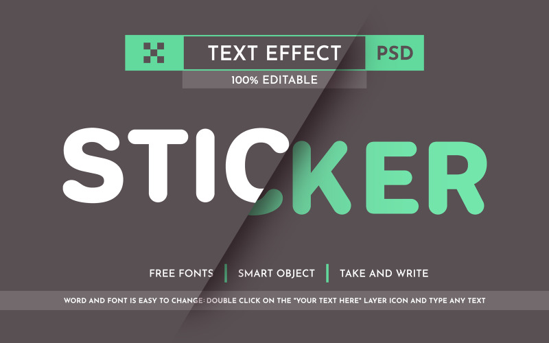 Plak groene sticker - bewerkbaar teksteffect, tekenstijl