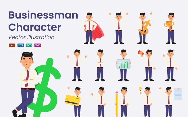 Conjunto de ilustración de personaje de empresario