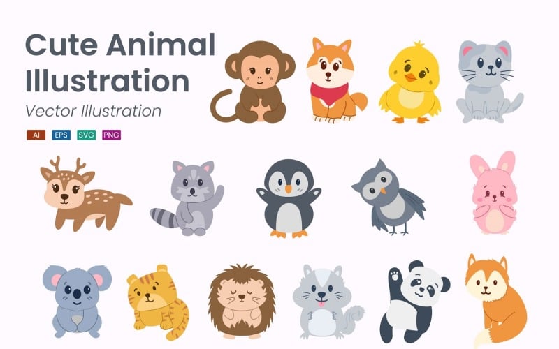 Ensemble d'illustrations d'animaux mignons