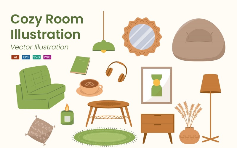 Gemütliches Zimmer-Illustrationsset