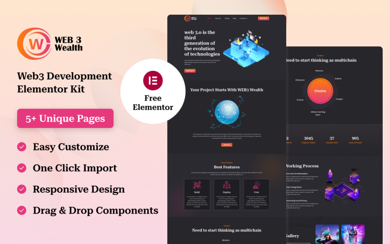 Web3 Wealth – Web3-Entwicklungswebsite-Elementor-Kit