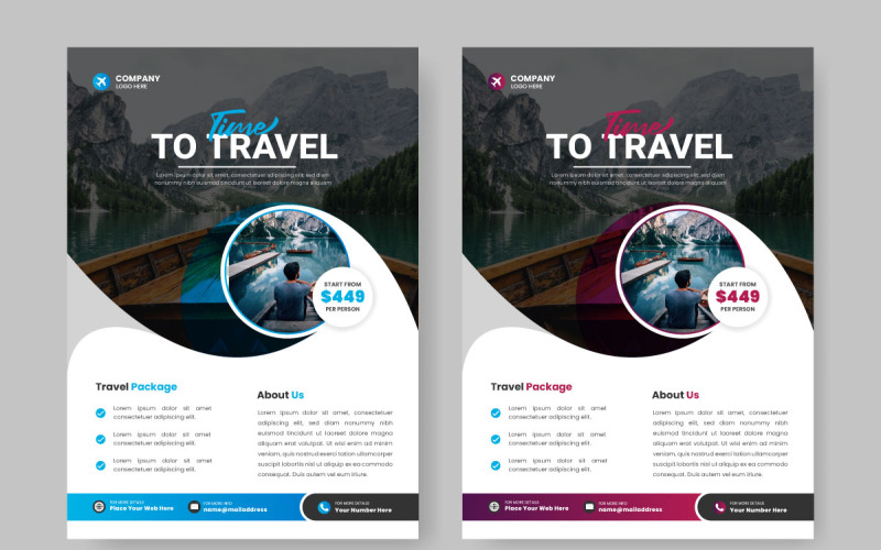 Modèle de conception de flyer de voyage de vacances, affiche de voyage ou concept de conception de flyer brochure dépliant