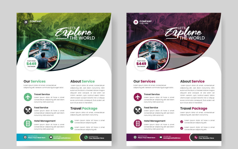 Modelo de design de folheto de viagens de férias, design de folheto e folheto de agência de viagens