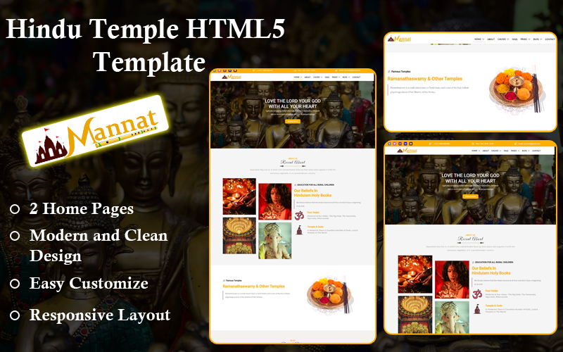 Mannat – Hindu Temple HTML5 sablon