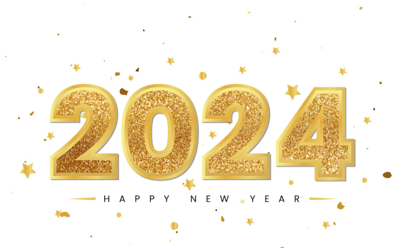 Altın parıltılı Mutlu Yıllar 2024 metin efekti