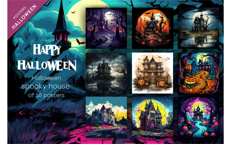 Casa espeluznante de Halloween de dibujos animados. Imágenes Prediseñadas de Halloween.