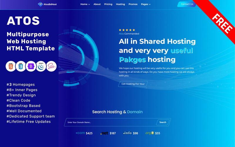 Atos — БЕСПЛАТНЫЙ HTML-шаблон веб-хостинга