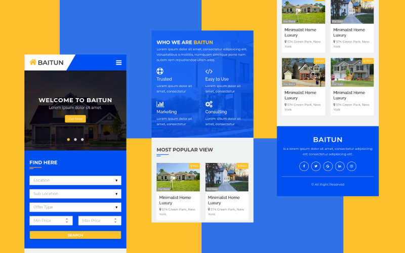 Baitun - Real Estate Mobile šablona