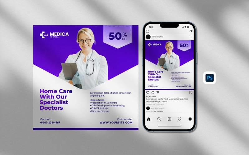 Modèle de publication sur les réseaux sociaux médicaux modernes - Conception de publication médicale sur Instagram