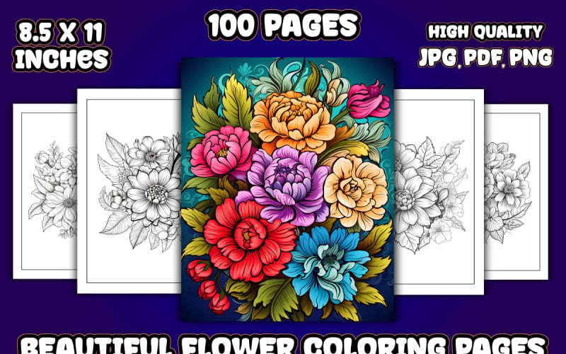 Beautiful Flower Coloring Pages for KDP - TemplateMonster