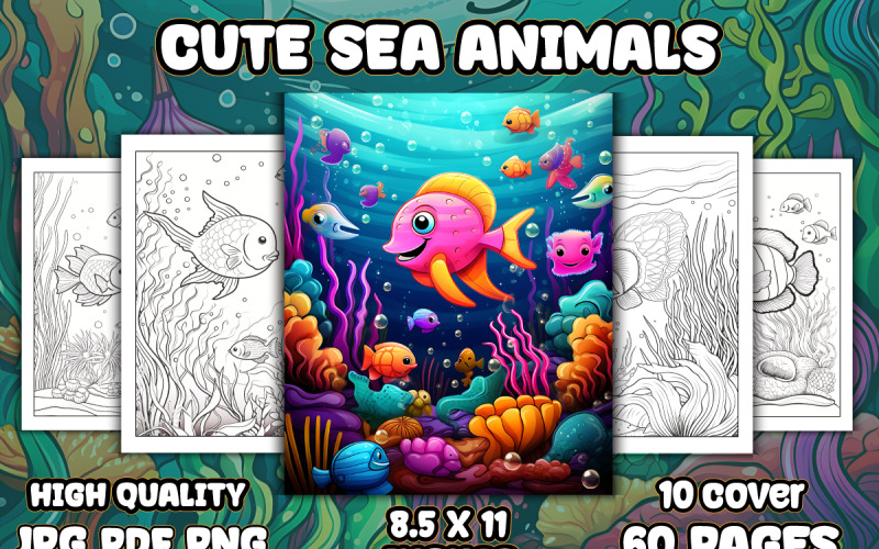 Cute Sea Animals Coloring Pages for KDP - TemplateMonster