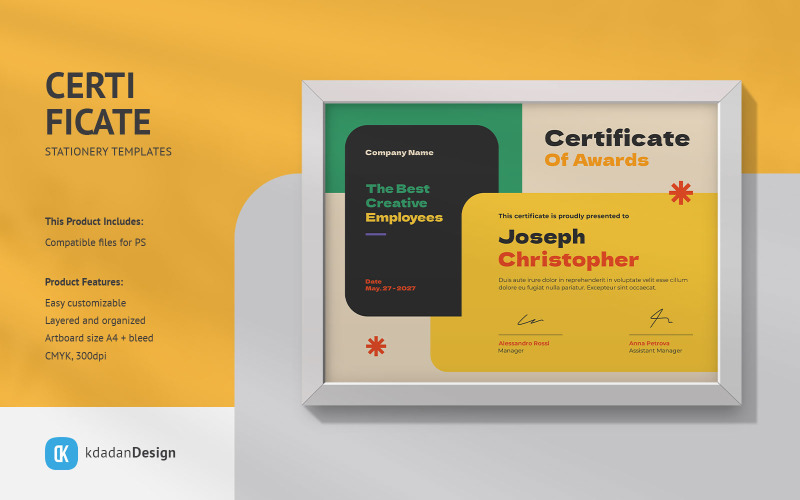Plantillas de diseño PSD de certificado Vol 035