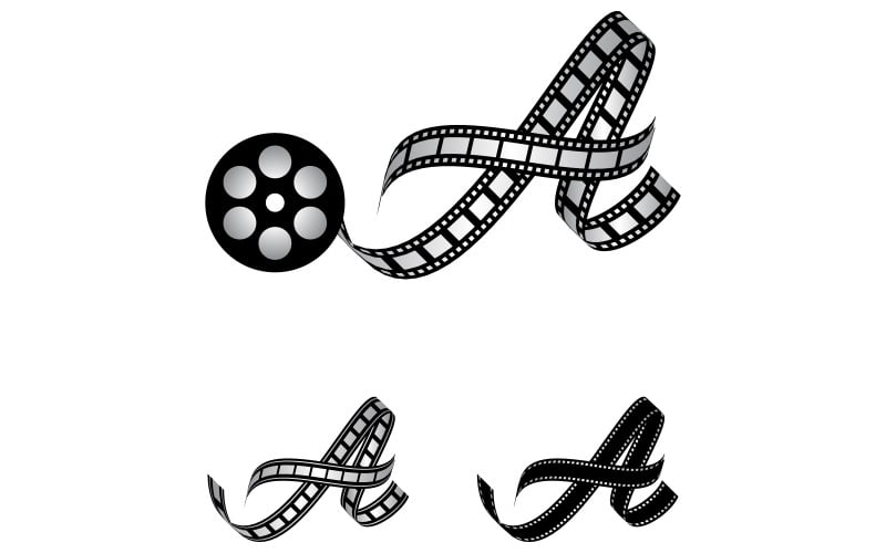 Letra A feita de tira de filme, logotipo para fotografia de mídia, videografia, produção de canal no Youtube