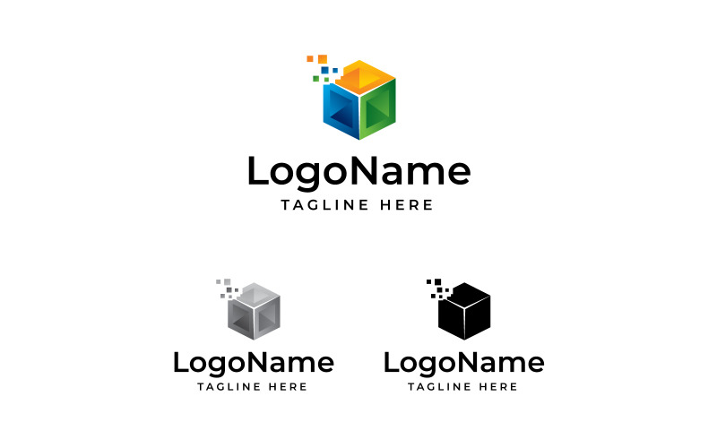Logo Cube, Logo Boîte, Logo 3D, Logo Hexagone, Logo Données, Logo Pixel, Logo IT, Logo Tech, Logo Réseau