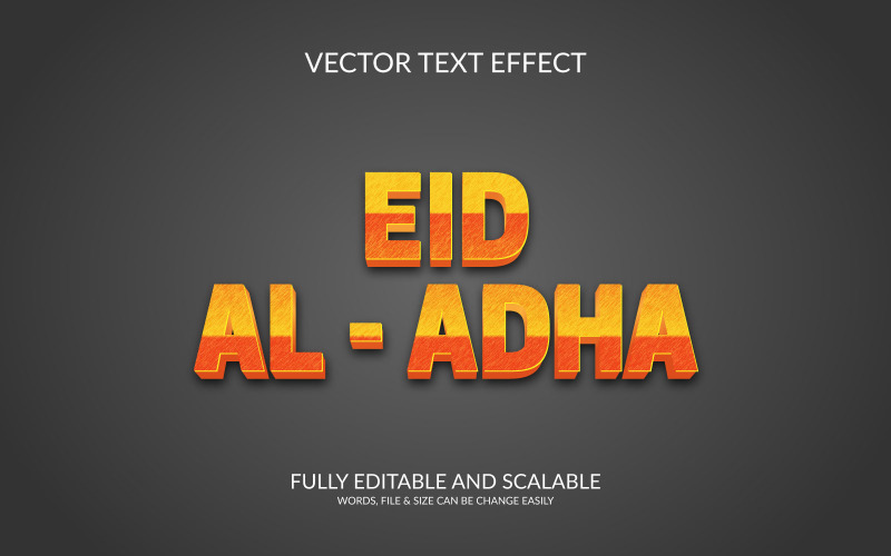 Eid al adha design de efeito de texto vetorial editável 3d