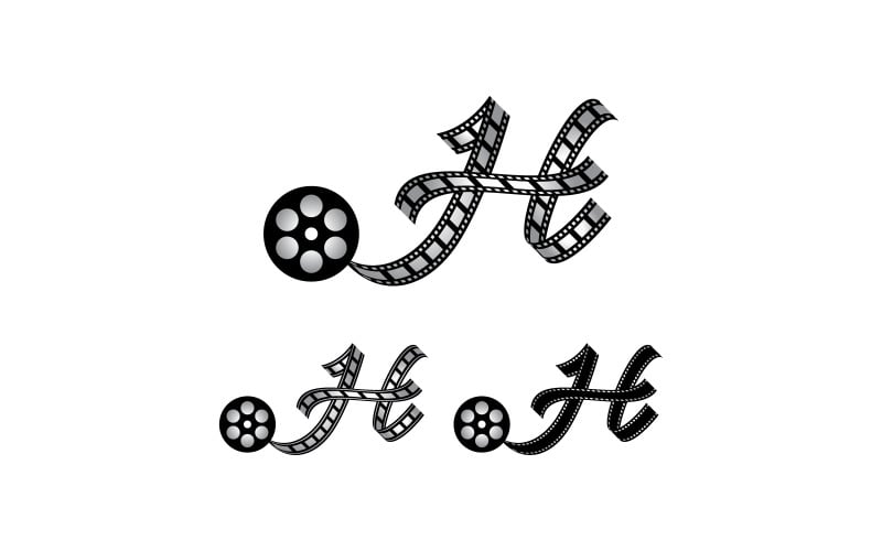 Letra H feita de tira de filme, logotipo para produção de canal de videografia de fotografia de mídia no YouTube