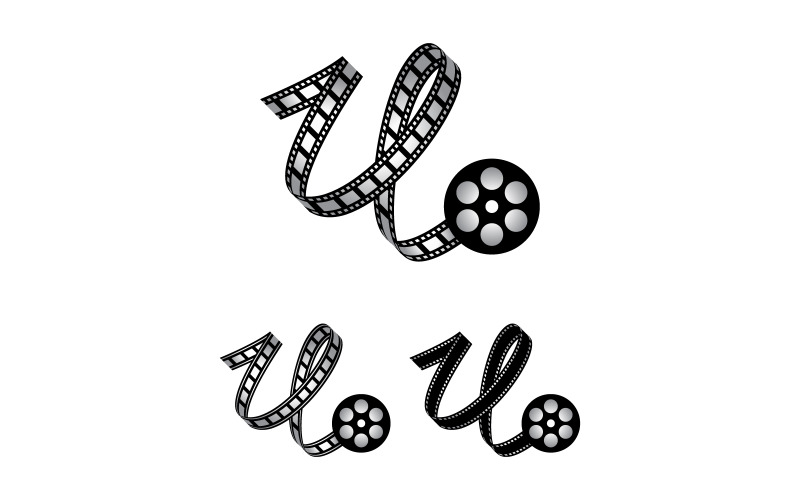 Letra U feita de tira de filme, logotipo para fotografia de mídia, videografia, produção de canal no Youtube